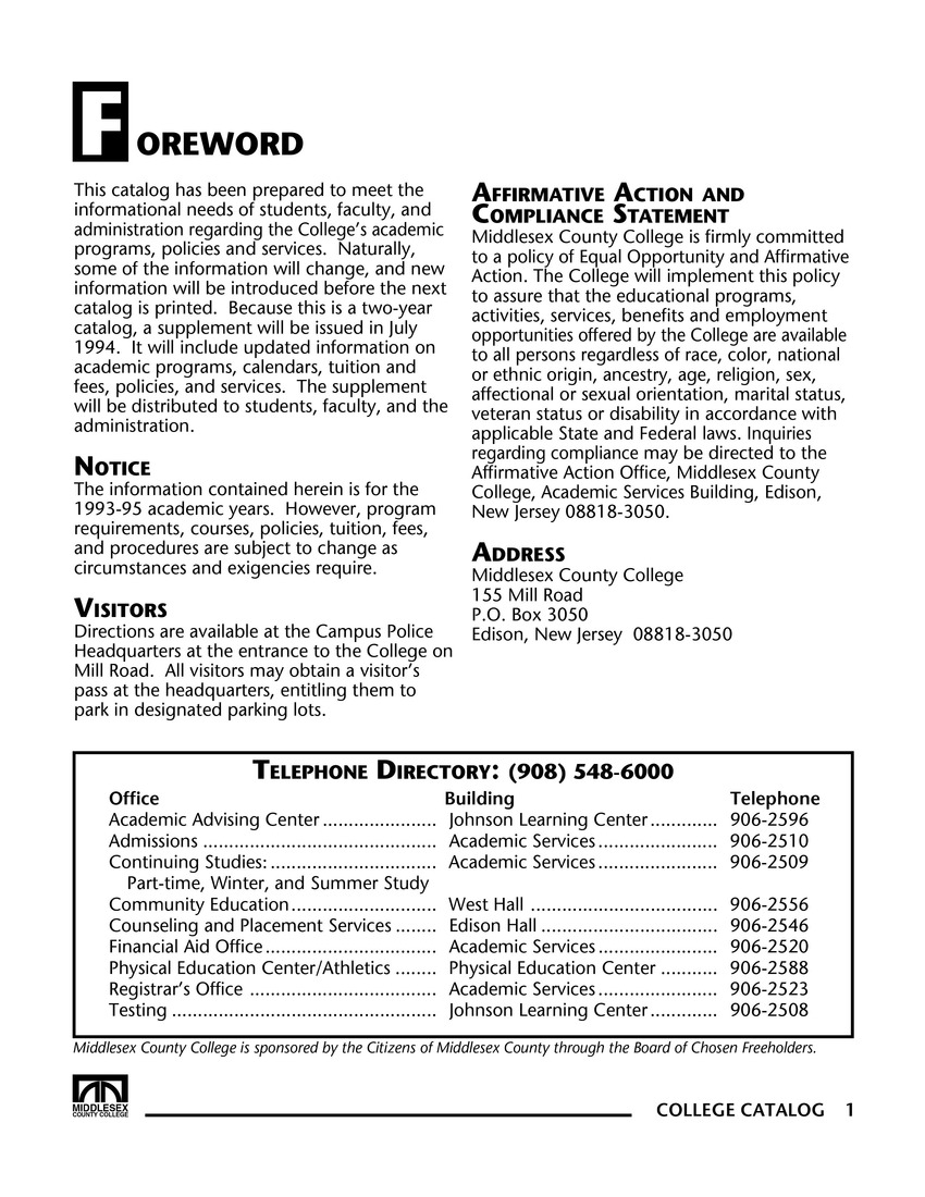 1993 – 1995 Course Catalog - Page 1