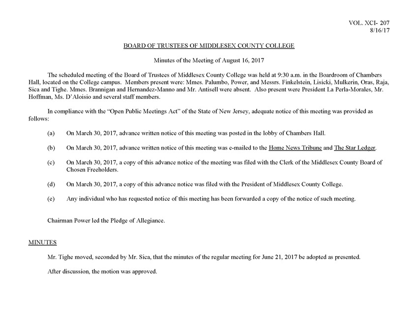 Board of Trustees Meeting Minutes August 2017 - Page 1