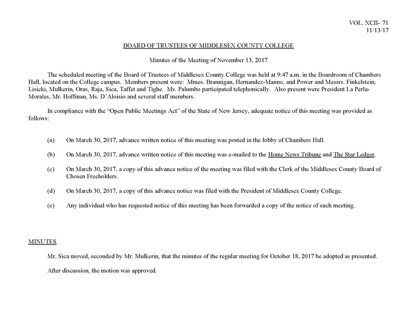 Board of Trustees Meeting Minutes November 2017 - Page 1