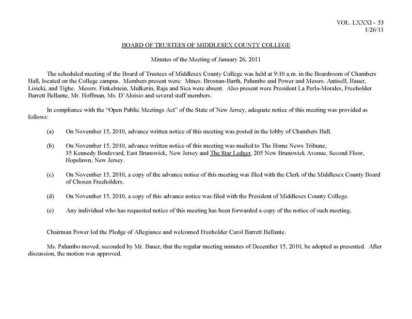 Board of Trustees Meeting Minutes January 2011 - Page 1