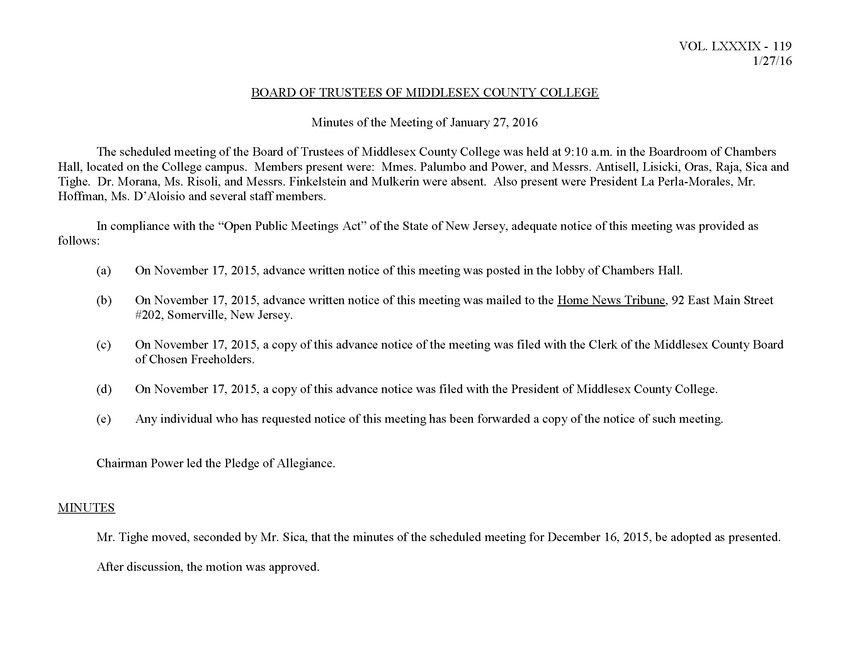Board of Trustees Meeting Minutes January 2016 - Page 1