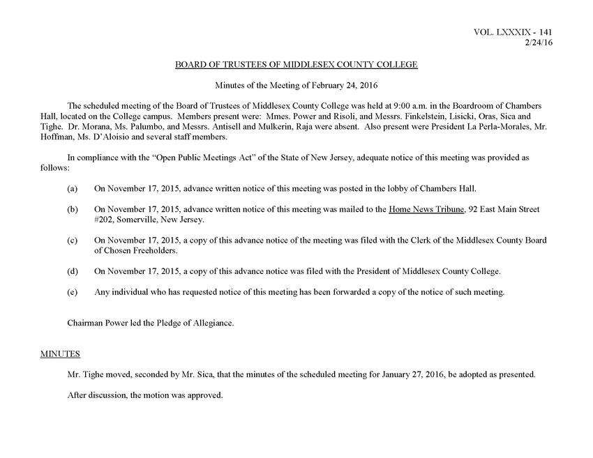 Board of Trustees Meeting Minutes February 2016 - Page 1