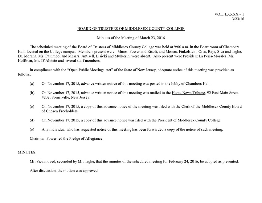 Board of Trustees Meeting Minutes March 2016 - Page 1