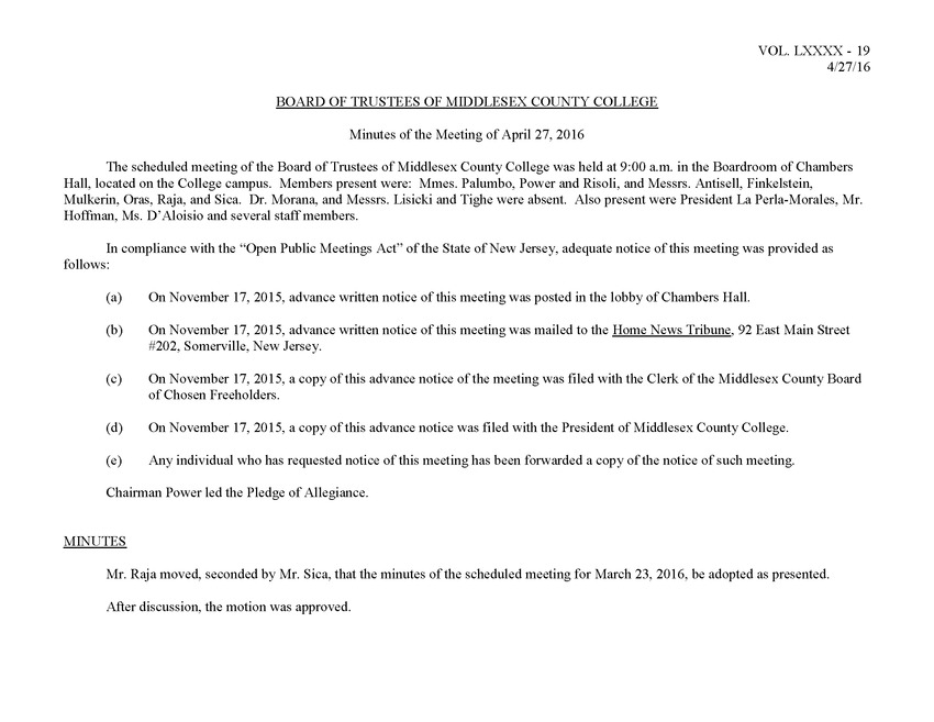 Board of Trustees Meeting Minutes April 2016 - Page 1