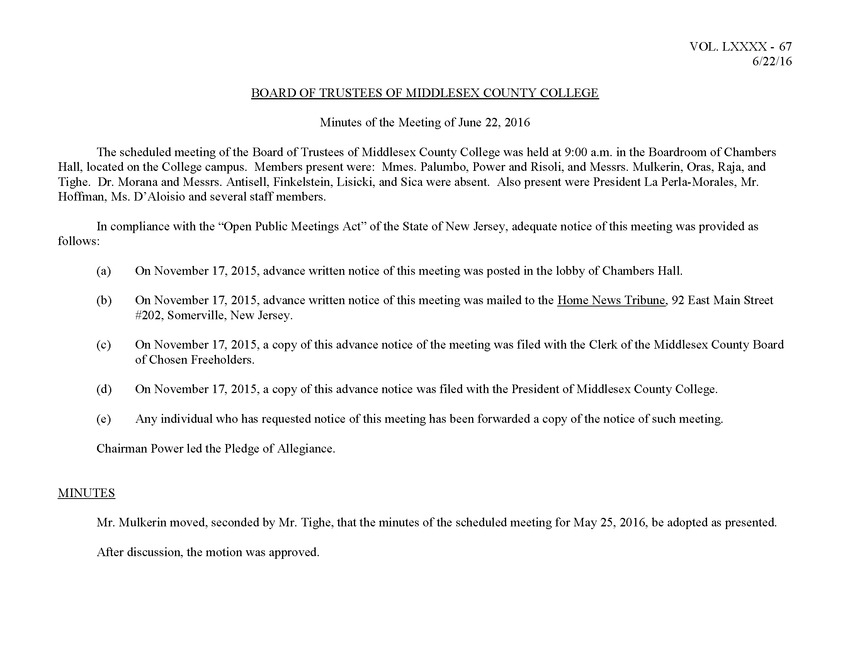Board of Trustees Meeting Minutes June 2016 - Page 1