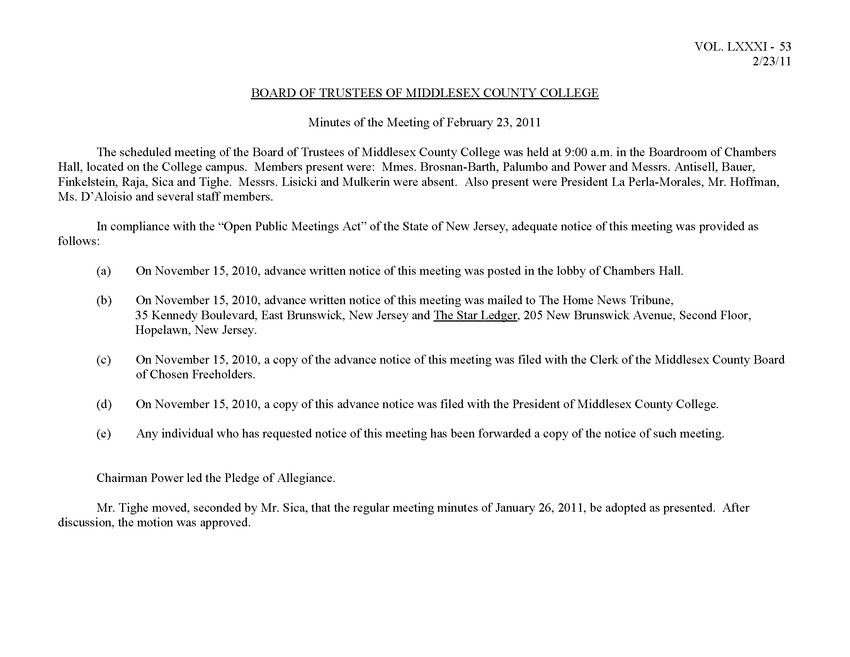Board of Trustees Meeting Minutes February 2011 - Page 1