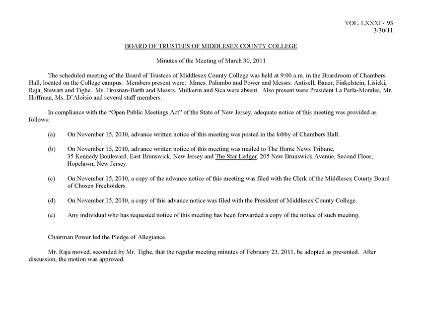Board of Trustees Meeting Minutes March 2011 - Page 1