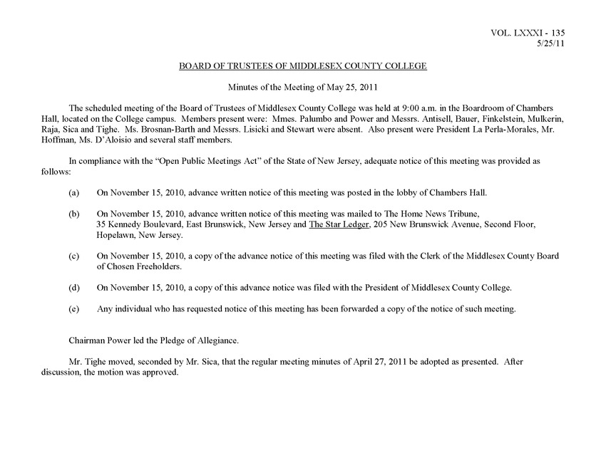 Board of Trustees Meeting Minutes May 2011 - Page 1