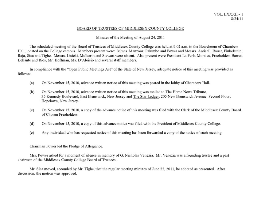 Board of Trustees Meeting Minutes August 2011 - Page 1