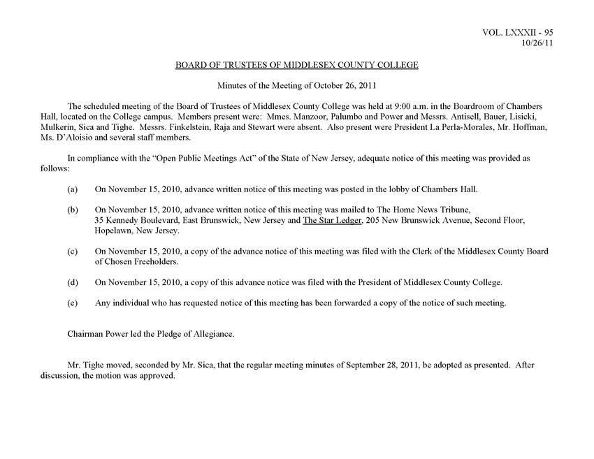 Board of Trustees Meeting Minutes October 2011 - Page 1