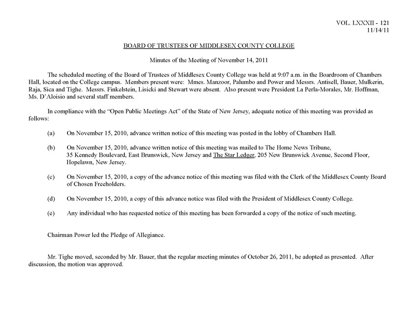 Board of Trustees Meeting Minutes November 2011 - Page 1