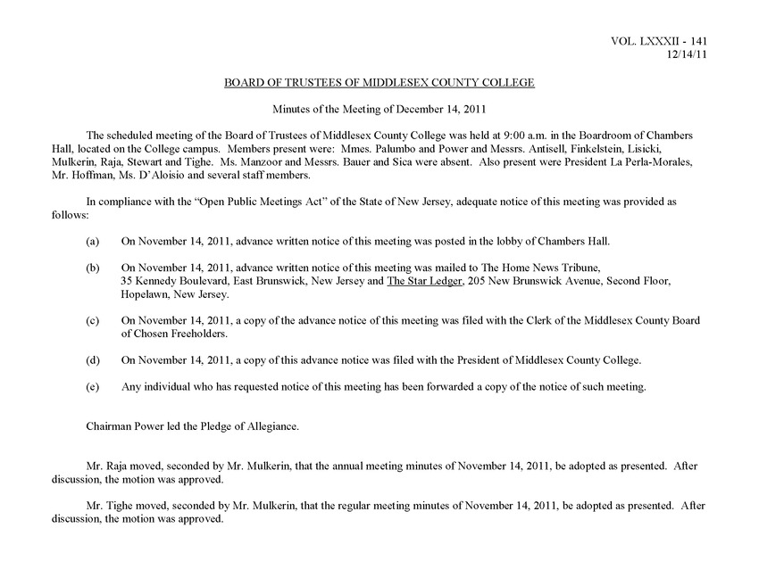 Board of Trustees Meeting Minutes December 2011 - Page 1