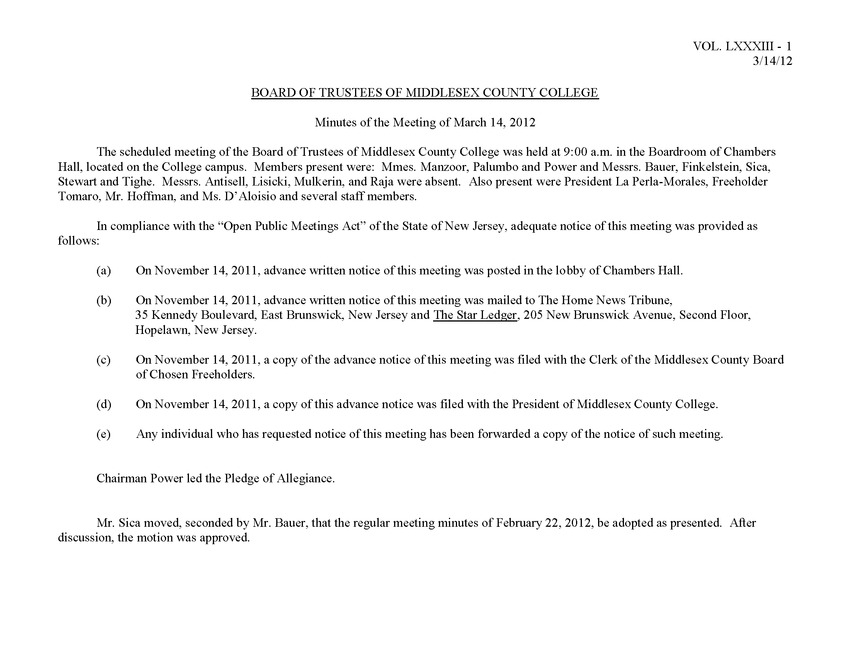 Board of Trustees Meeting Minutes March 2012 - Page 1