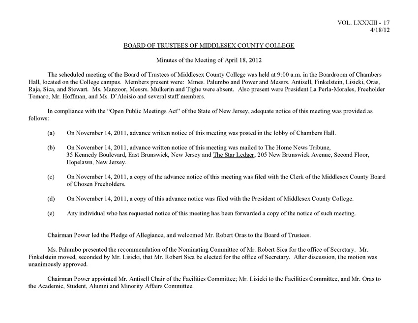 Board of Trustees Meeting Minutes April 2012 - Page 1