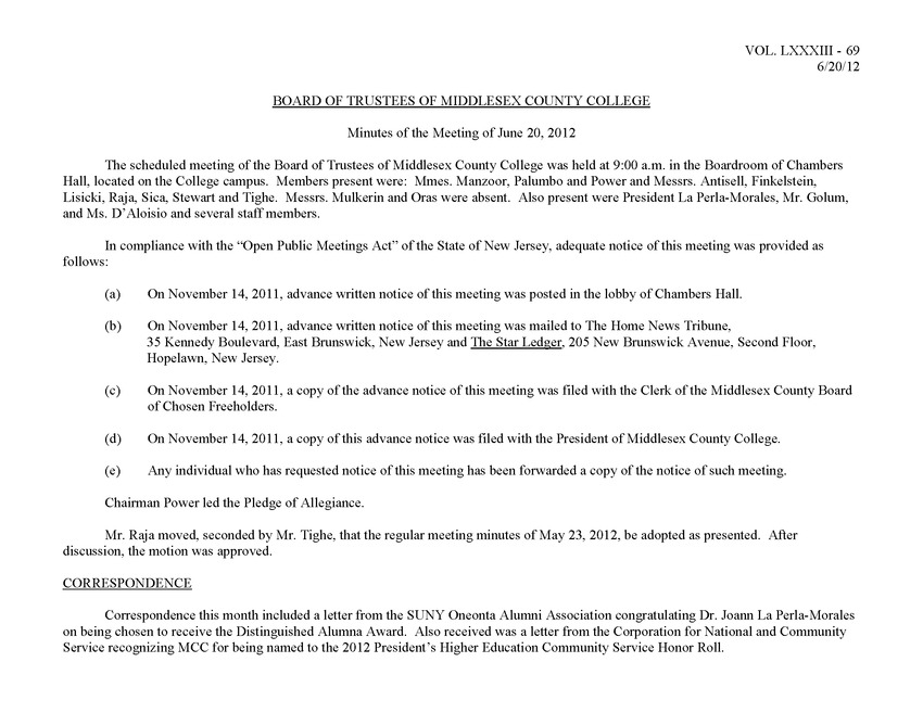 Board of Trustees Meeting Minutes June 2012 - Page 1