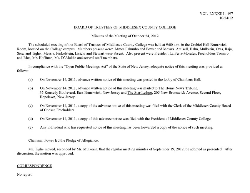 Board of Trustees Meeting Minutes October 2012 - Page 1