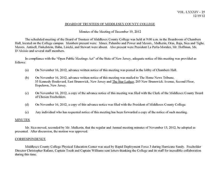 Board of Trustees Meeting Minutes December 2012 - Page 1