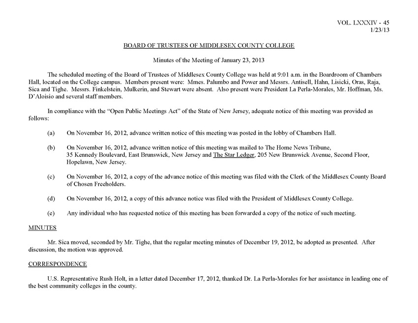 Board of Trustees Meeting Minutes January 2013 - Page 1
