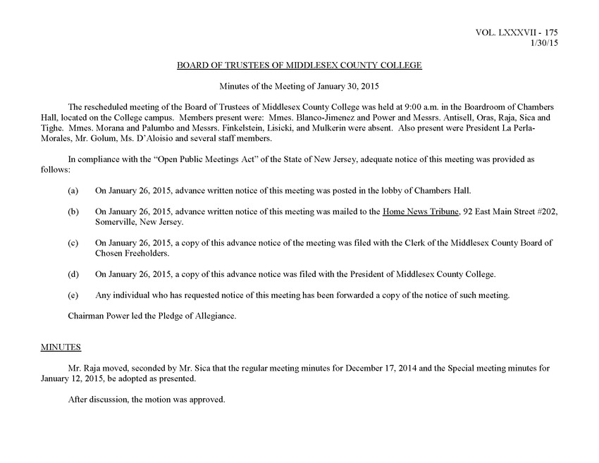 Board of Trustees Meeting Minutes January 2015 - Page 1