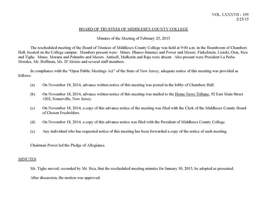 Board of Trustees Meeting Minutes February 2015 - Page 1