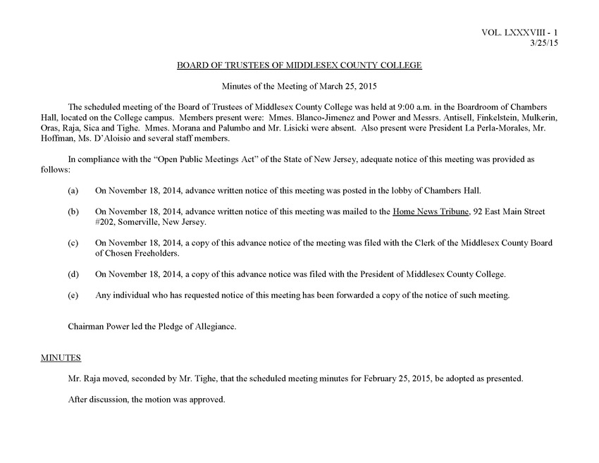 Board of Trustees Meeting Minutes March 2015 - Page 1