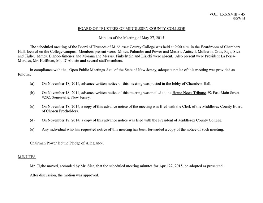 Board of Trustees Meeting Minutes May 2015 - Page 1
