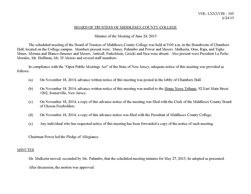 Board of Trustees Meeting Minutes June 2015 - Page 1