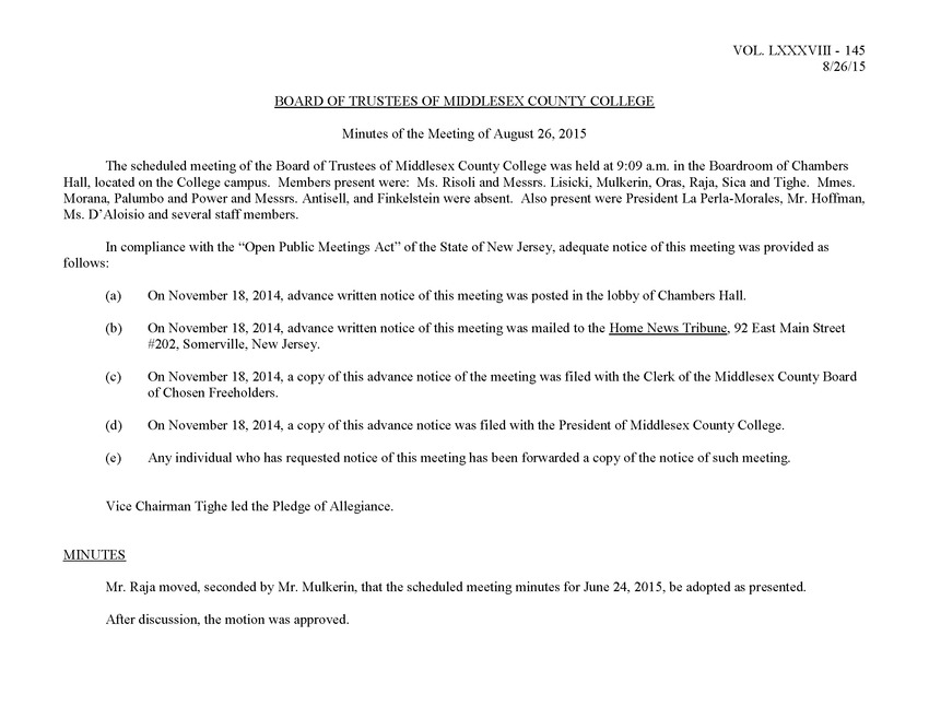 Board of Trustees Meeting Minutes August 2015 - Page 1
