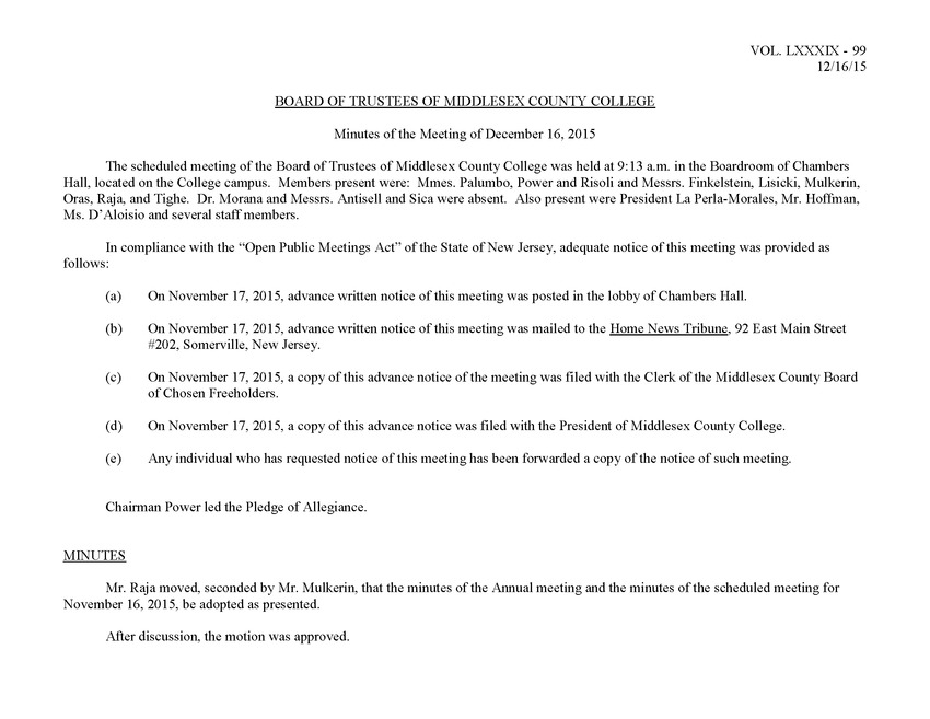 Board of Trustees Meeting Minutes December 2015 - Page 1