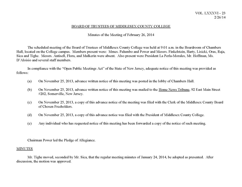 Board of Trustees Meeting Minutes February 2014 - Page 1