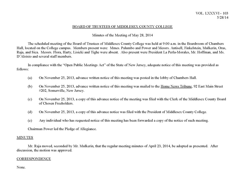 Board of Trustees Meeting Minutes May 2014 - Page 1