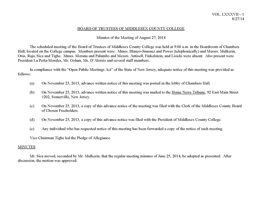 Board of Trustees Meeting Minutes August 2014 - Page 1
