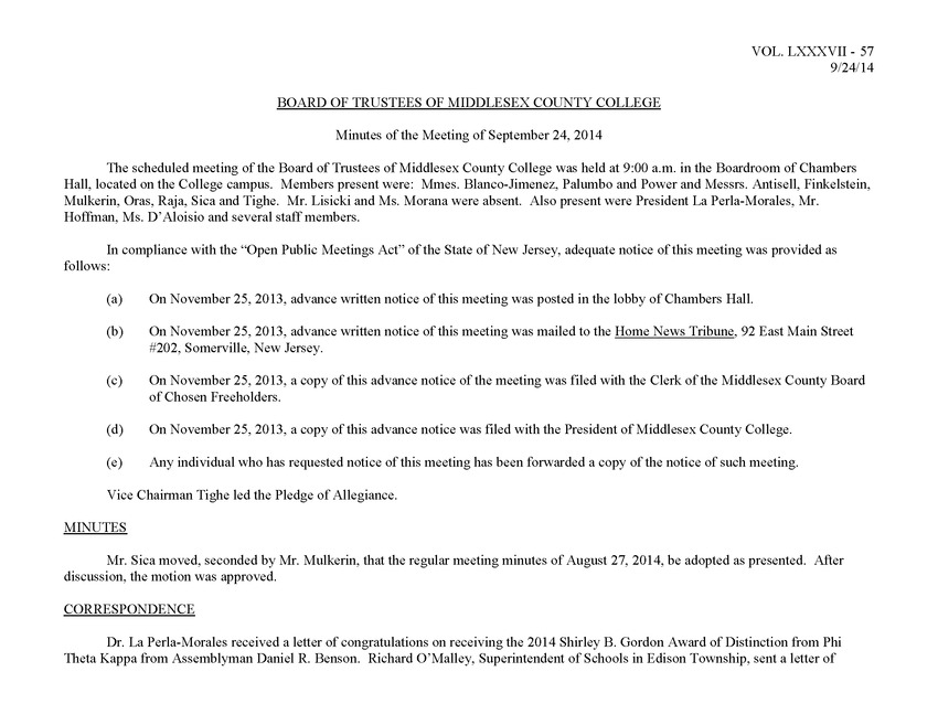 Board of Trustees Meeting Minutes September 2014 - Page 1