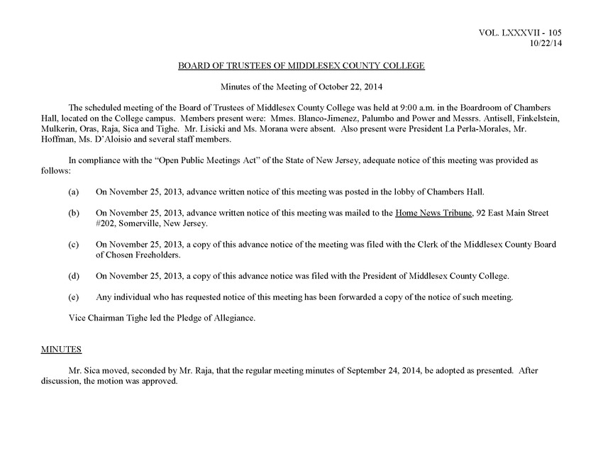 Board of Trustees Meeting Minutes October 2014 - Page 1