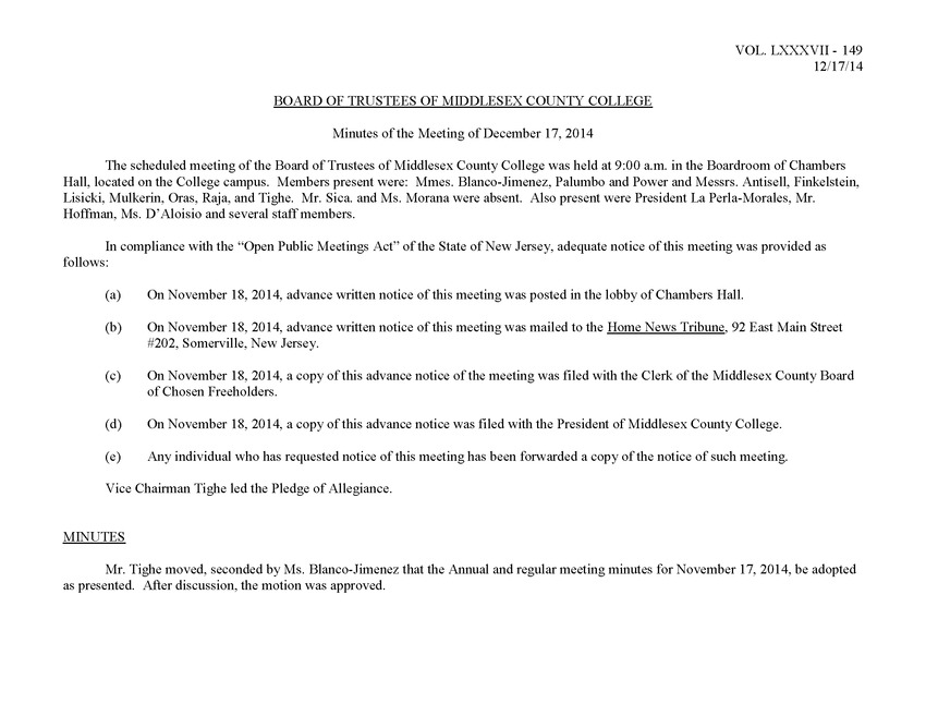 Board of Trustees Meeting Minutes December 2014 - Page 1