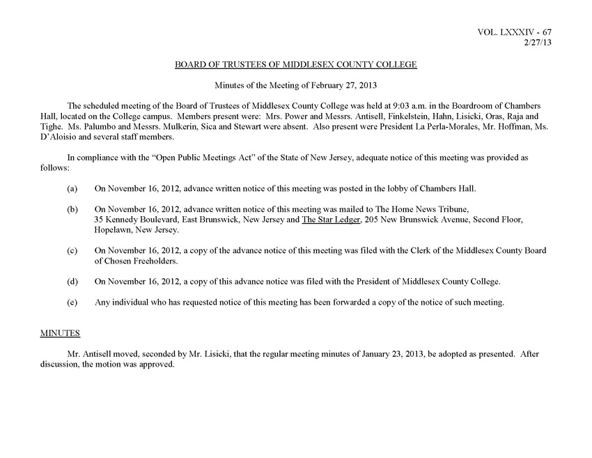 Board of Trustees Meeting Minutes February 2013 - Page 1