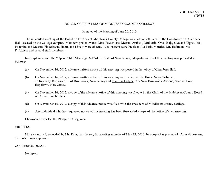 Board of Trustees Meeting Minutes June 2013 - Page 1