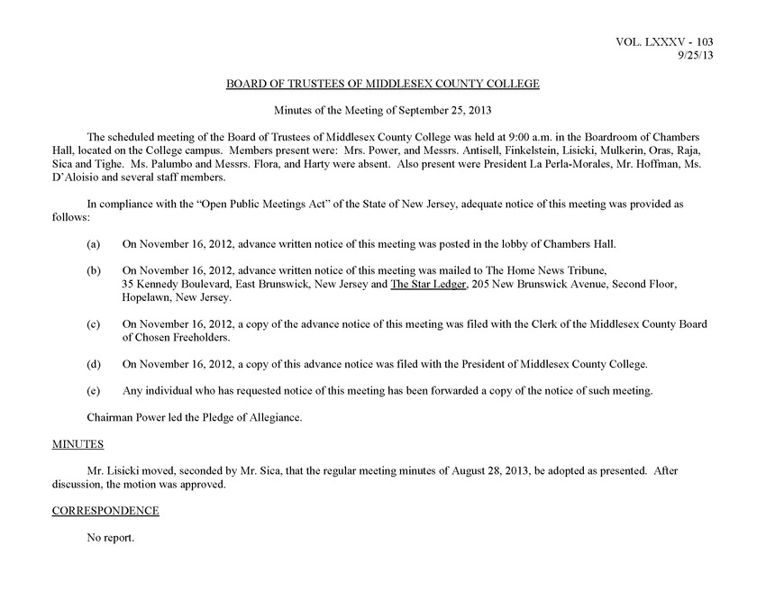 Board of Trustees Meeting Minutes September 2013 - Page 1