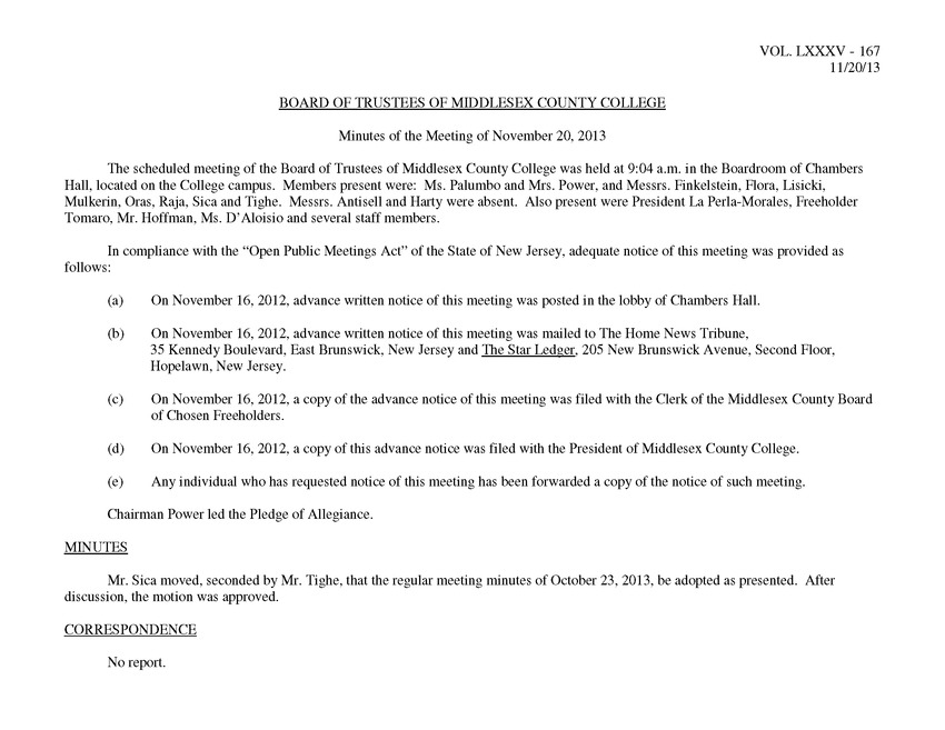 Board of Trustees Meeting Minutes November 2013 - Page 1