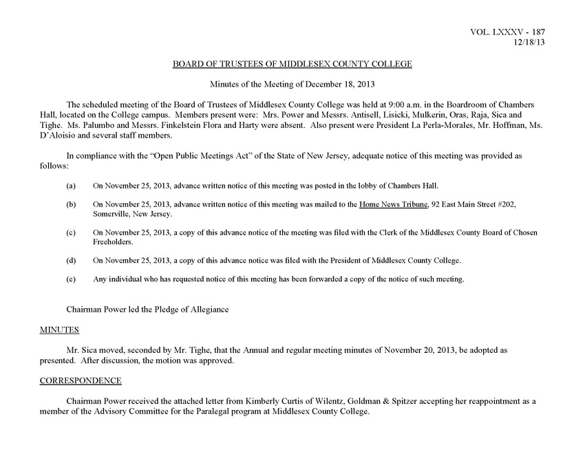 Board of Trustees Meeting Minutes December 2013 - Page 1