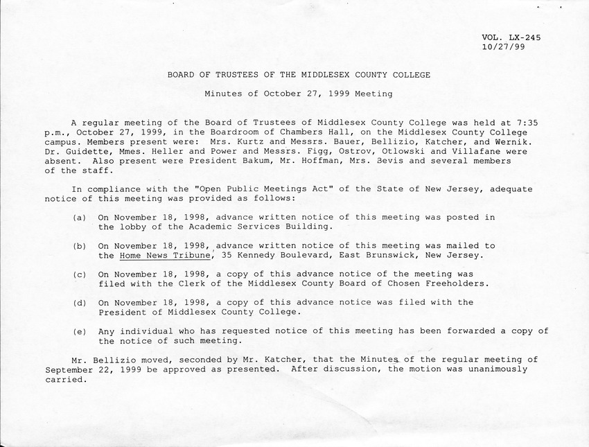 Board of Trustees Meeting Minutes October 1999 - Page 1