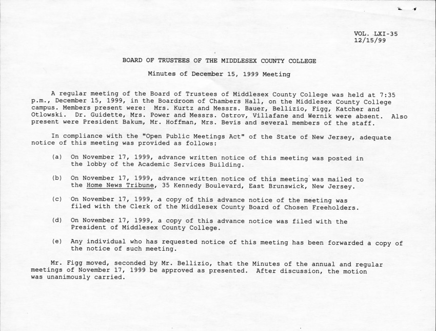 Board of Trustees Meeting Minutes December 1999 - Page 1