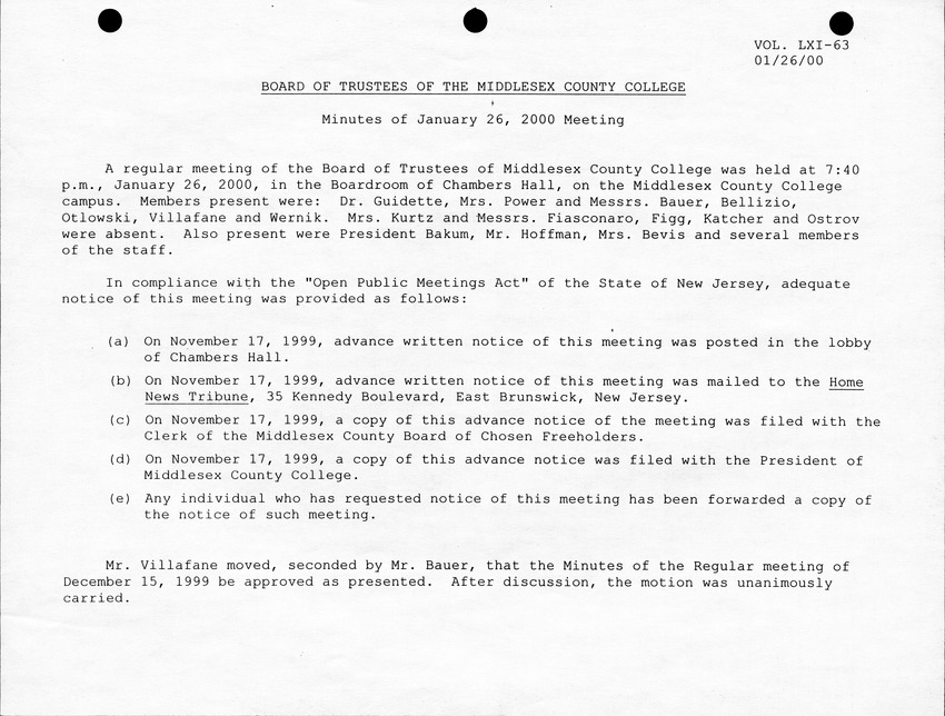 Board of Trustees Meeting Minutes January 2000 - Page 1