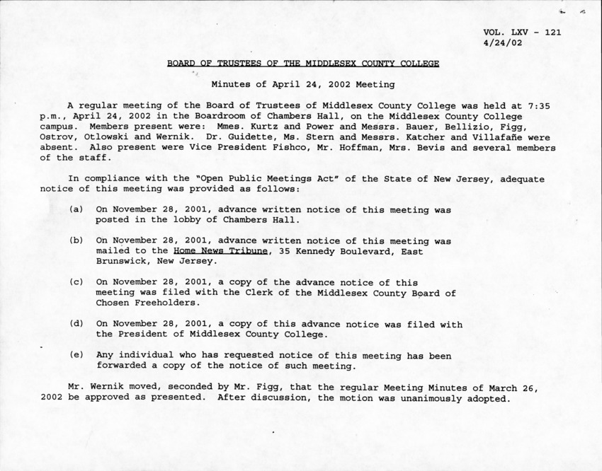 Board of Trustees Meeting Minutes April 2002 - Page 1