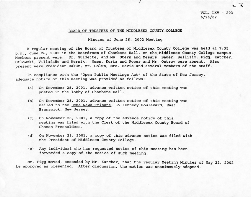Board of Trustees Meeting Minutes June 2002 - Page 1