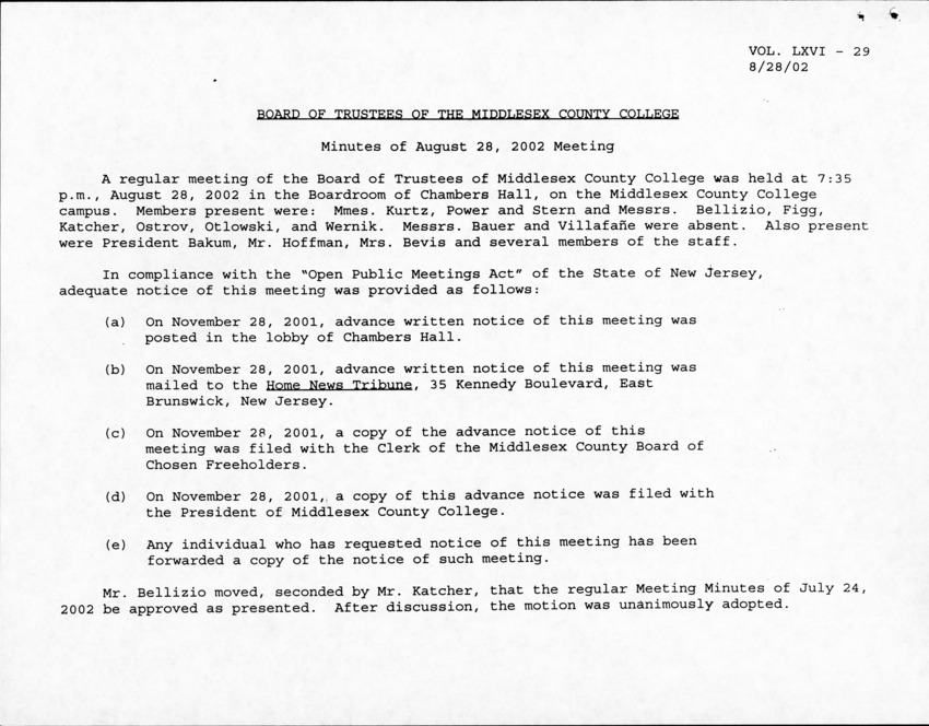 Board of Trustees Meeting Minutes August 2002 - Page 1