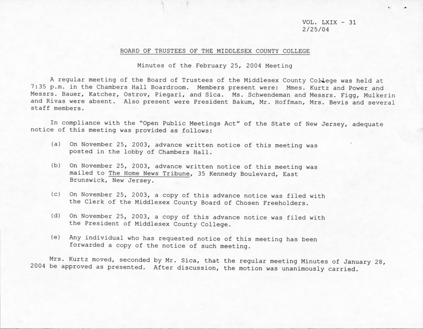 Board of Trustees Meeting Minutes February 2004 - Page 1