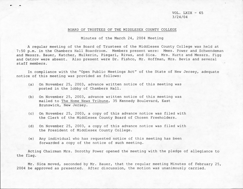 Board of Trustees Meeting Minutes March 2004 - Page 1