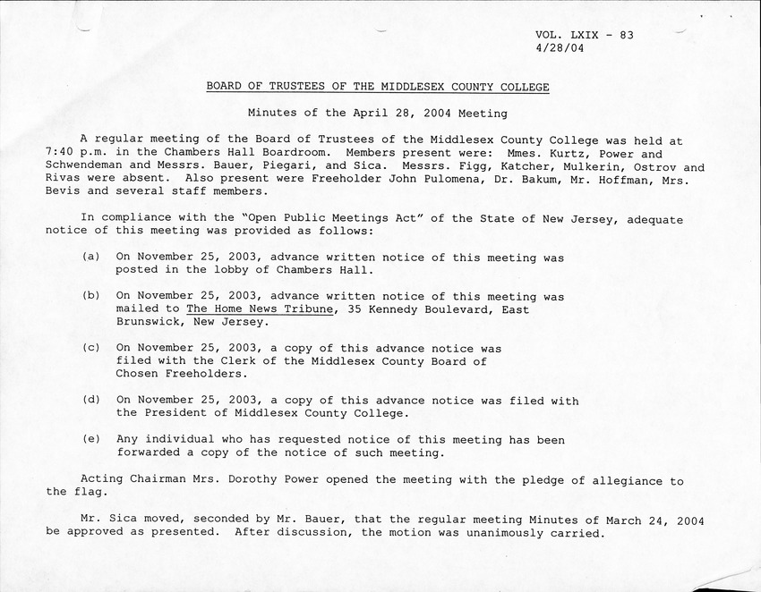 Board of Trustees Meeting Minutes April 2004 - Page 1