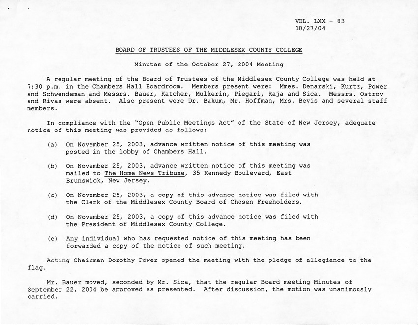 Board of Trustees Meeting Minutes October 2004 - Page 1